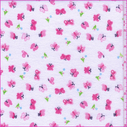 *2 3/4 YD PC--White/Pink Butterfly Flannel