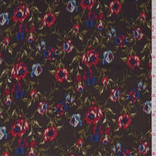 Chocolate Brown Multi Floral Rayon Crepe