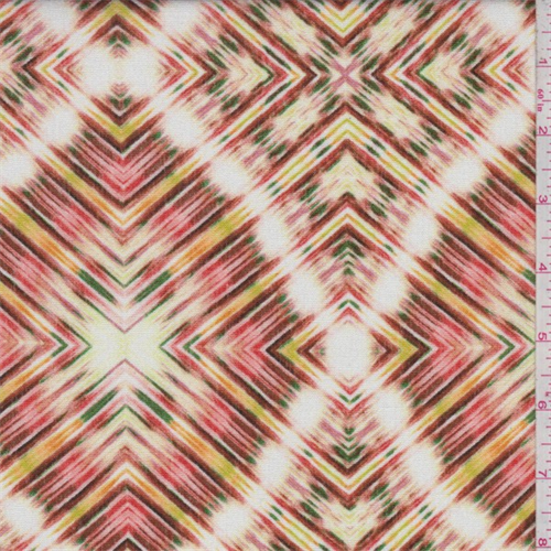 Coral/Gold Multi Diamond Rayon Crepe