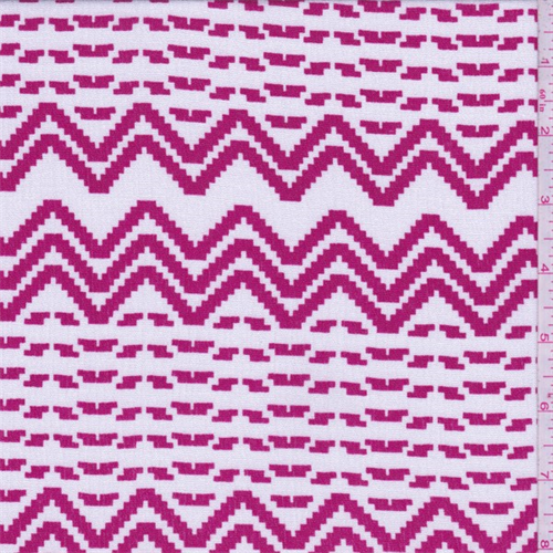 White/Red Pixelated Stripe Rayon Crepe