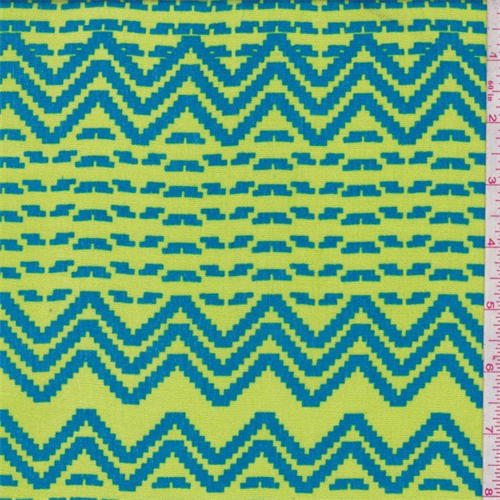 Lime/Aqua Pixelated Stripe Rayon Crepe
