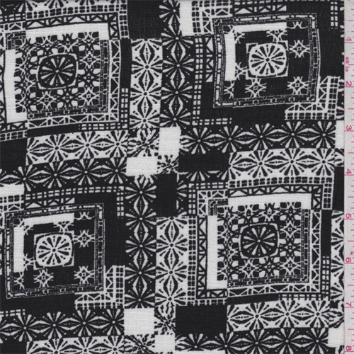 Black/White Tile Rayon Crepe