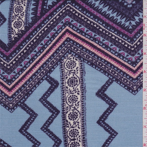 Sky Blue/Purple Zig Zag Rayon Crepe