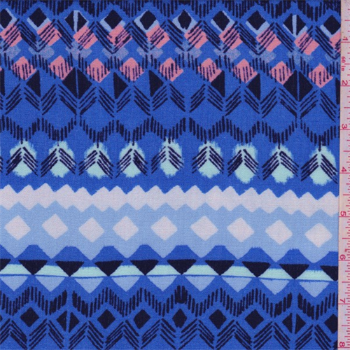 Bright Blue Multi Geometric Stripe Rayon Crepe