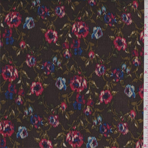 Chocolate Brown Multi Floral Rayon Crepon