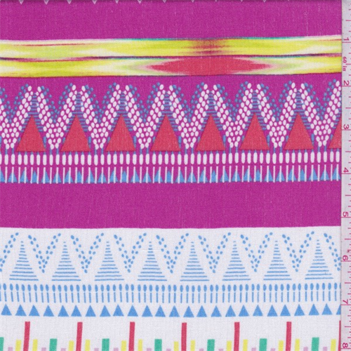 White/Fuchsia Inca Stripe Rayon Crepon