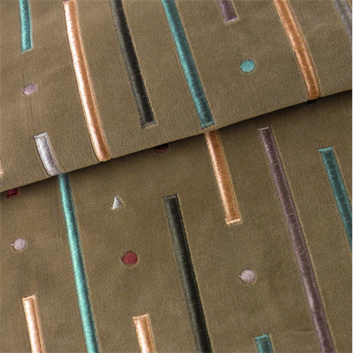 Brown/Multi Geometric Embroidery Veleveteen Home Decorating Fabric DFW52049