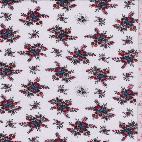 White/Maroon Floral Bouquet Leno Jacquard
