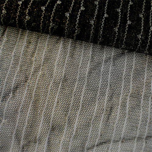 Black Sparkle Pinstripe Dot Embroidered Mesh 60672
