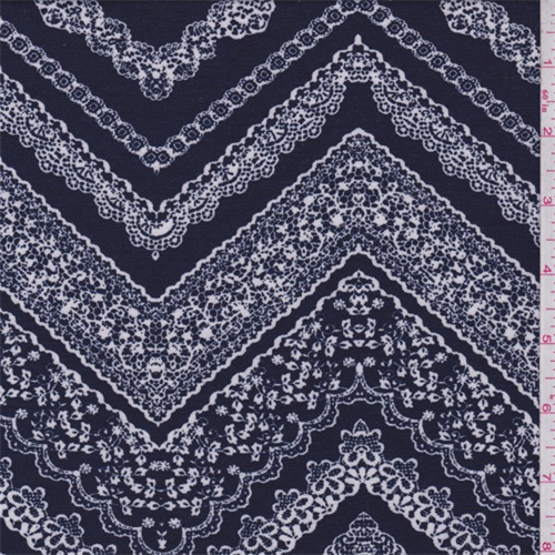 Navy/White Lace Zig Zag Print Jersey Knit