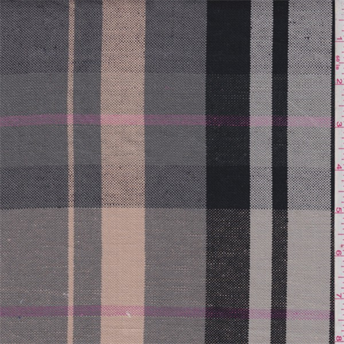 Grey/Peach/Pink Plaid Linen