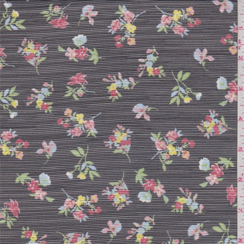 Black Floral Polyester Crinkled Chiffon