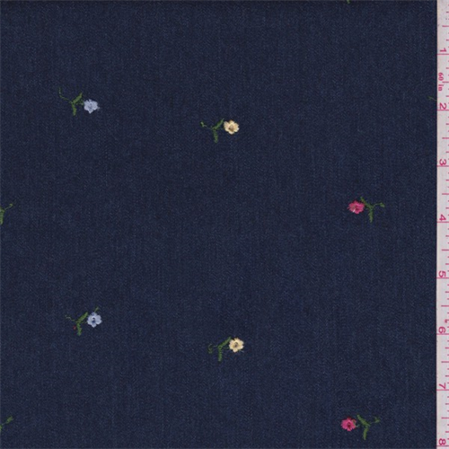 *2 3/4 YD PC--Dark Blue Embroidered Floral Eylet Denim