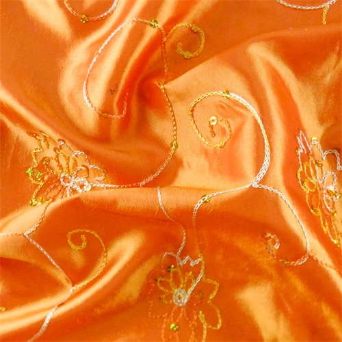 Orange Floral Embroidered Sequin Tissue Taffeta 64662