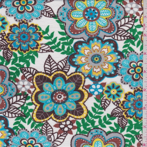White/Turquoise Floral Pop Jersey Knit