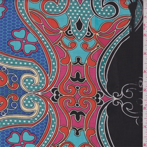 Blue/Pink/Black Baroque Crepe de Chine