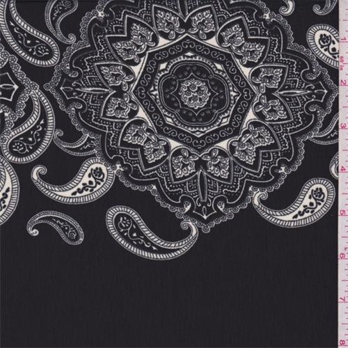 Black/Grey/Ivory Medallion Crepe de Chine