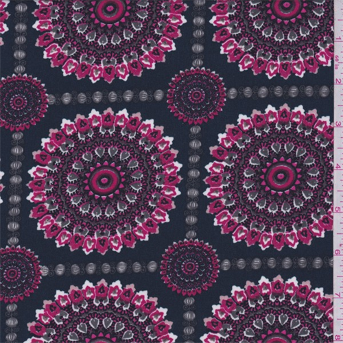 Jewel Blue/Fuchsia Medallion Patchwork Crepe de Chine