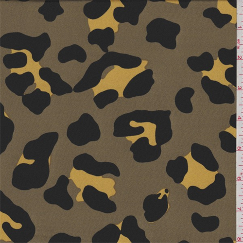 Olive Brown Cheetah Print Crepe de Chine