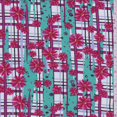*3 YD PC--White/Pink Floral Plaid Challis