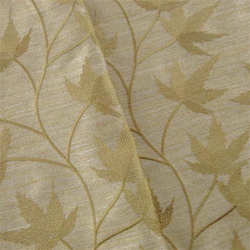 Fawn Beige Leaf Embroidered Drapery Fabric DFW52626