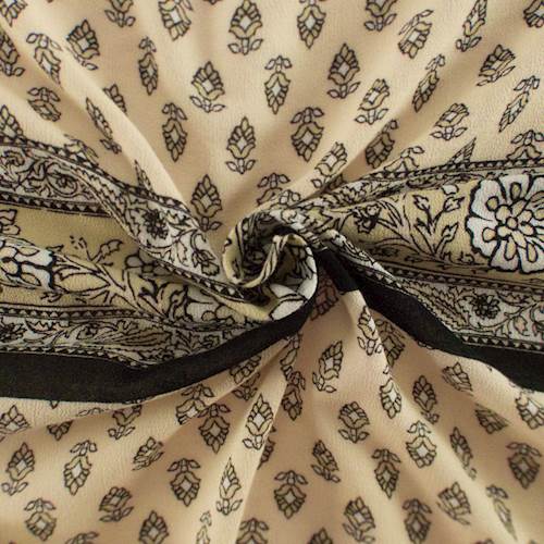 Peach Beige Floral Print Stripe Georgette