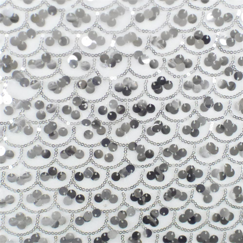 Silver/White Scallop Sequin Mesh 67270