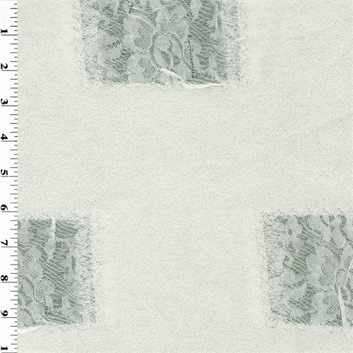 *1 YD PC--White Patched Wool Lace Boucle Knit