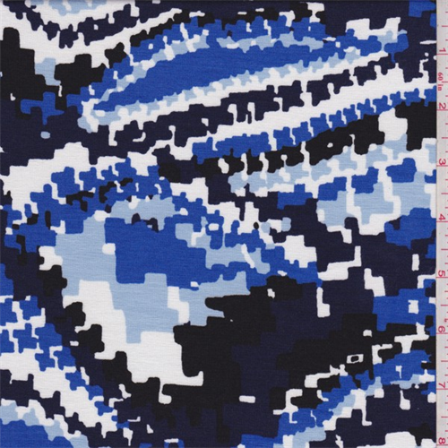 Navy/Blue Pixelated Print Tencel Jersey Knit