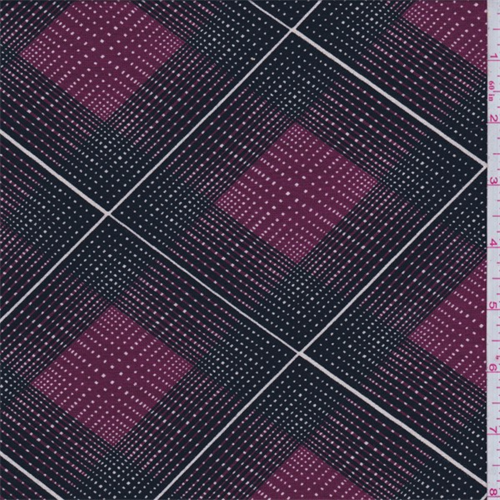 Black/Maroon Diamond Check Print Lyocell Jersey Knit