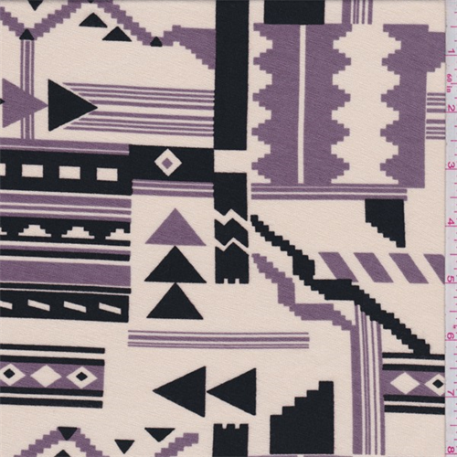 Golden Beige/Lilac/Black Southwest Print Lyocell Jersey Knit