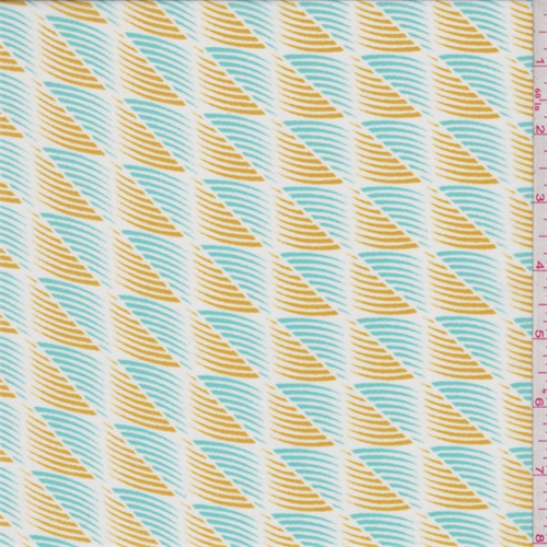 Yellow/Turquoise Green Geometric Wave Chiffon