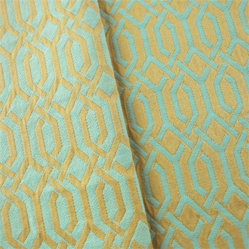Mustard Yellow/Blue Geo Trellis Jacquard Decorating Fabric DFW52535