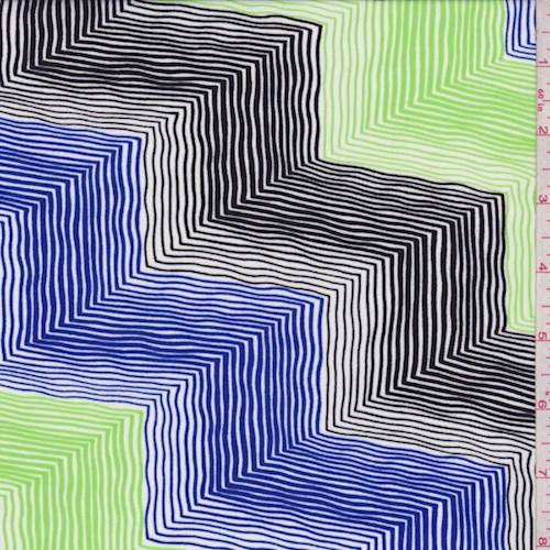 Blue/Lime/Black Chevron Crepe de Chine