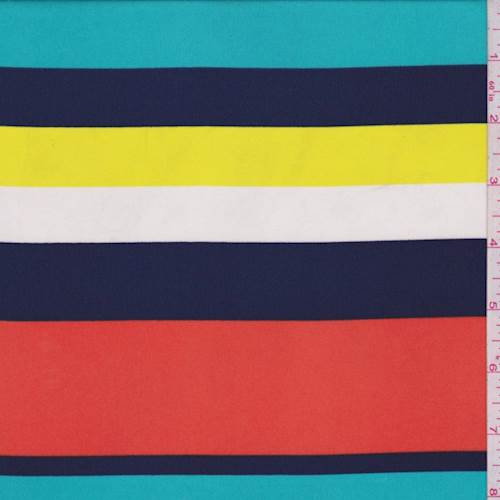 Aqua/Red/Navy Stripe Crepe de Chine