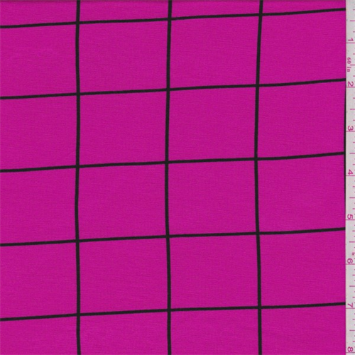 *2 1/4 YD PC--Hot Pink/Black Window Pane Check Lyocell Jersey Knit
