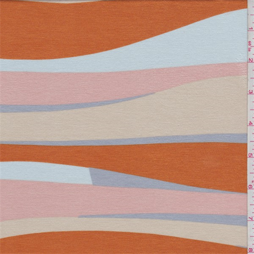 *3 YD PC--Orange/Blue/Pink Wave Print Rayon Jersey Knit