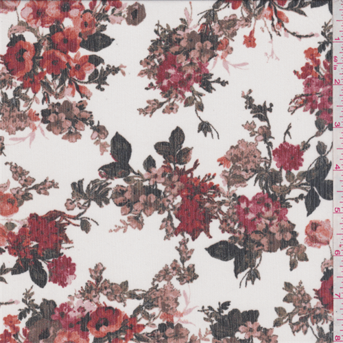 *3 YD PC--White/Red Floral Crinkled Chiffon