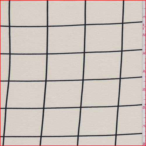 *3 YD PC--Ecru/Black Window Pane Check Tencel Jersey Knit