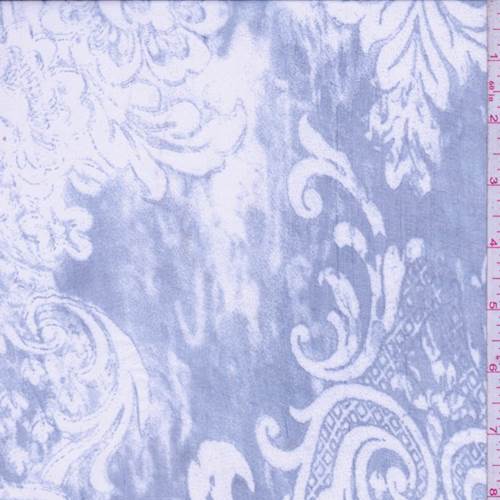 Ocean Blue/White Scroll Silk Chiffon