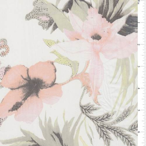 White/Peach Floral Silk Chiffon