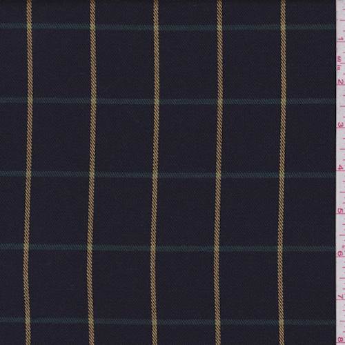 Navy/Spruce/Gold Check Wool Gabardine