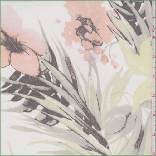 White Multi Tropical Floral Silk Chiffon