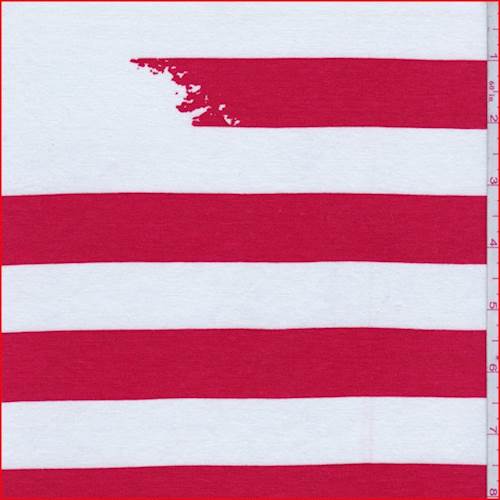 White/Red Brush Stroke Stripe Jersey Knit