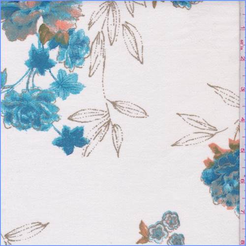 Ivory/Teal Floral Cotton Velveteen