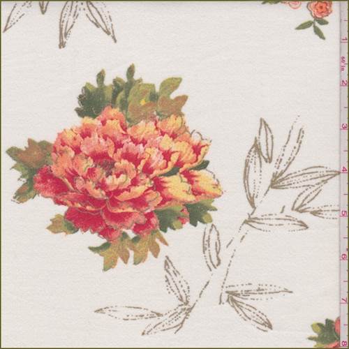 Ivory/Orange Floral Cotton Velveteen