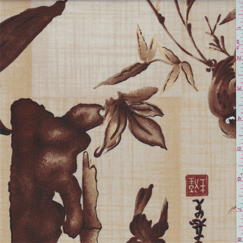 *2 7/8 YD PC--Sandy Brown Floral Linen Look