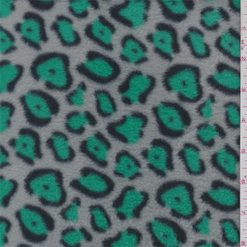 *1 3/4 YD PC--Grey/Green Cheetah Polyester Fleece