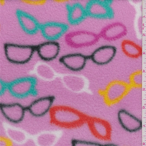 *1 YD PC--Pink Eyeglass Print Polyester Fleece