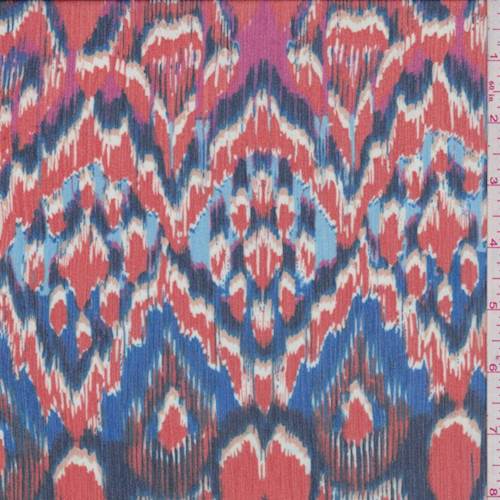 Persimmon/Cobalt Ikat Polyester Chiffon